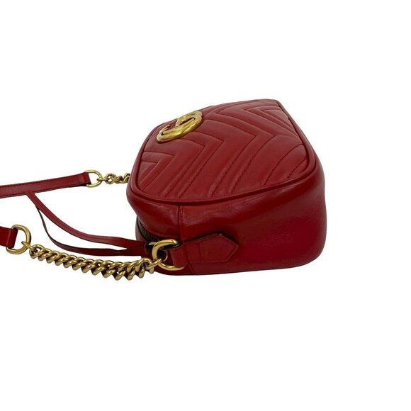 GUCCI Red Leather GG Marmont Shoulder Bag - Picture 5 of 9